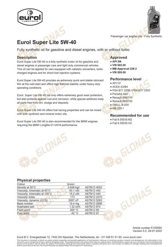 Eurol Super Lite 5W-40 1л