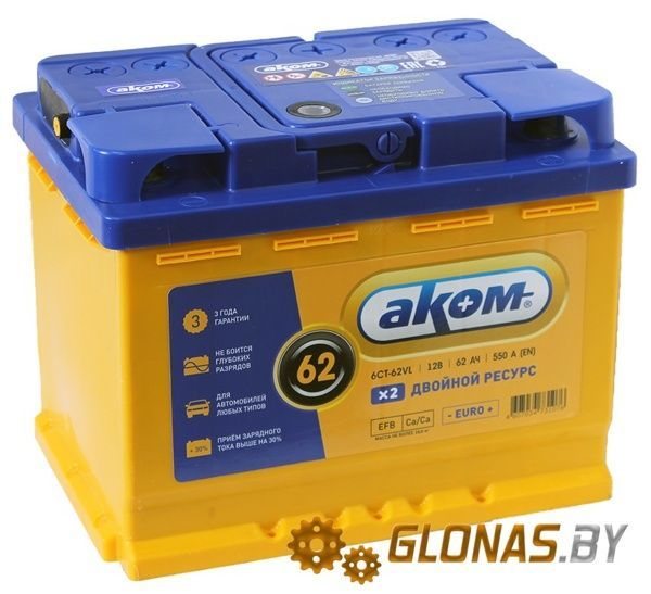 Akom +EFB 6СТ-62 R (62Ah)
