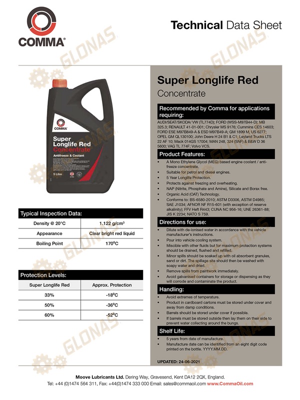Comma Super Longlife Red - Concentrated 5л