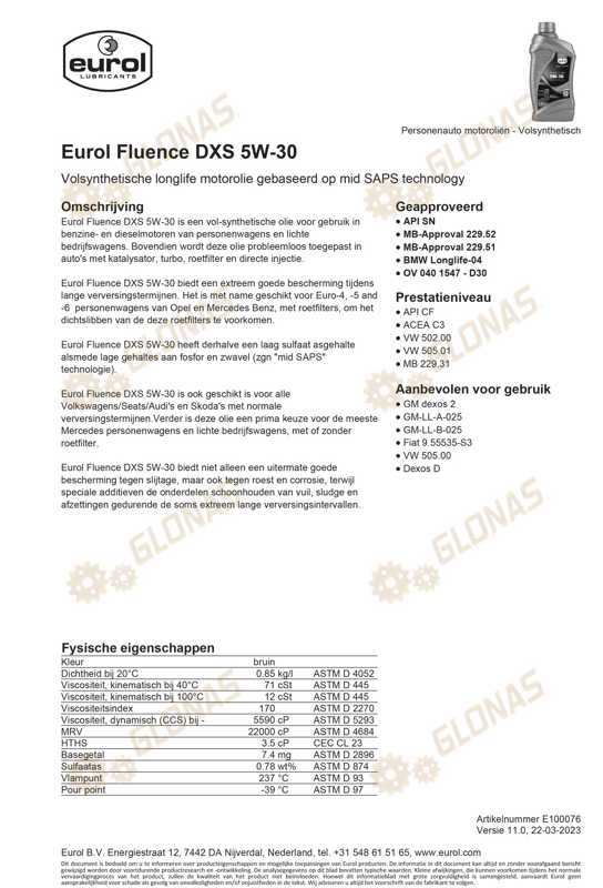 Eurol Fluence DXS 5W-30 1л