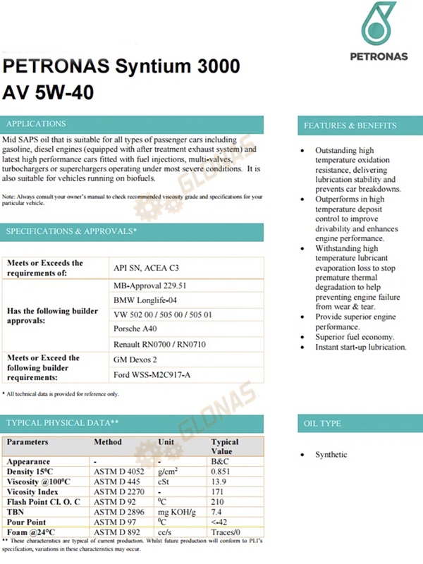 Petronas Syntium 3000 AV 5W-40 1л