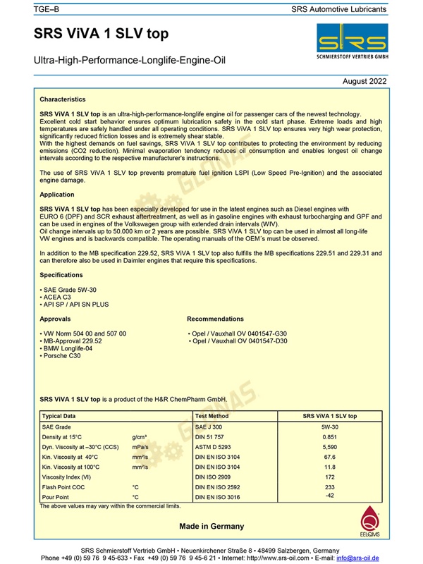 SRS VIVA 1 SLV Top 5W-30 5л