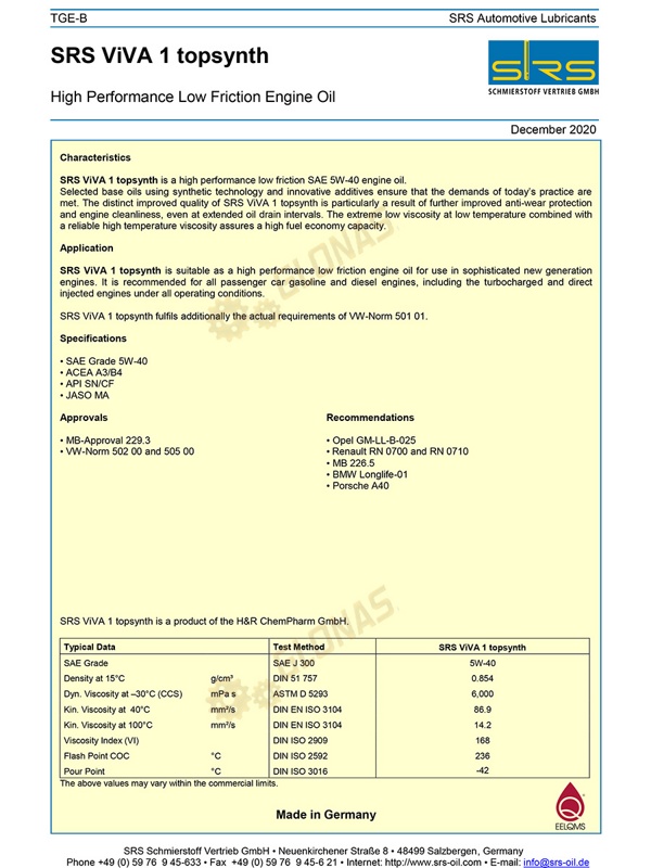 SRS Viva 1 topsynth 5W-40 5л