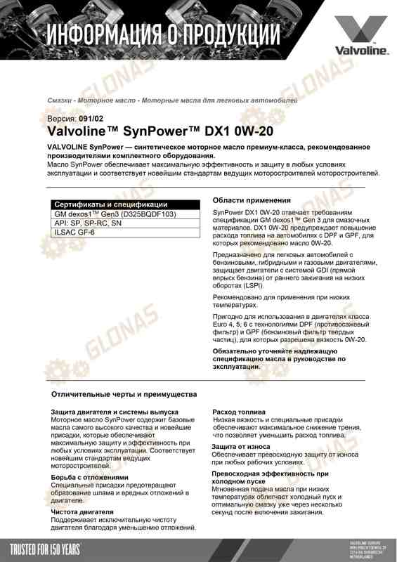Valvoline SynPower DX1 0W-20 1л